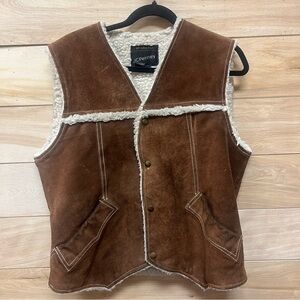 Vintage leather j c penny western brown shearling lined vest
